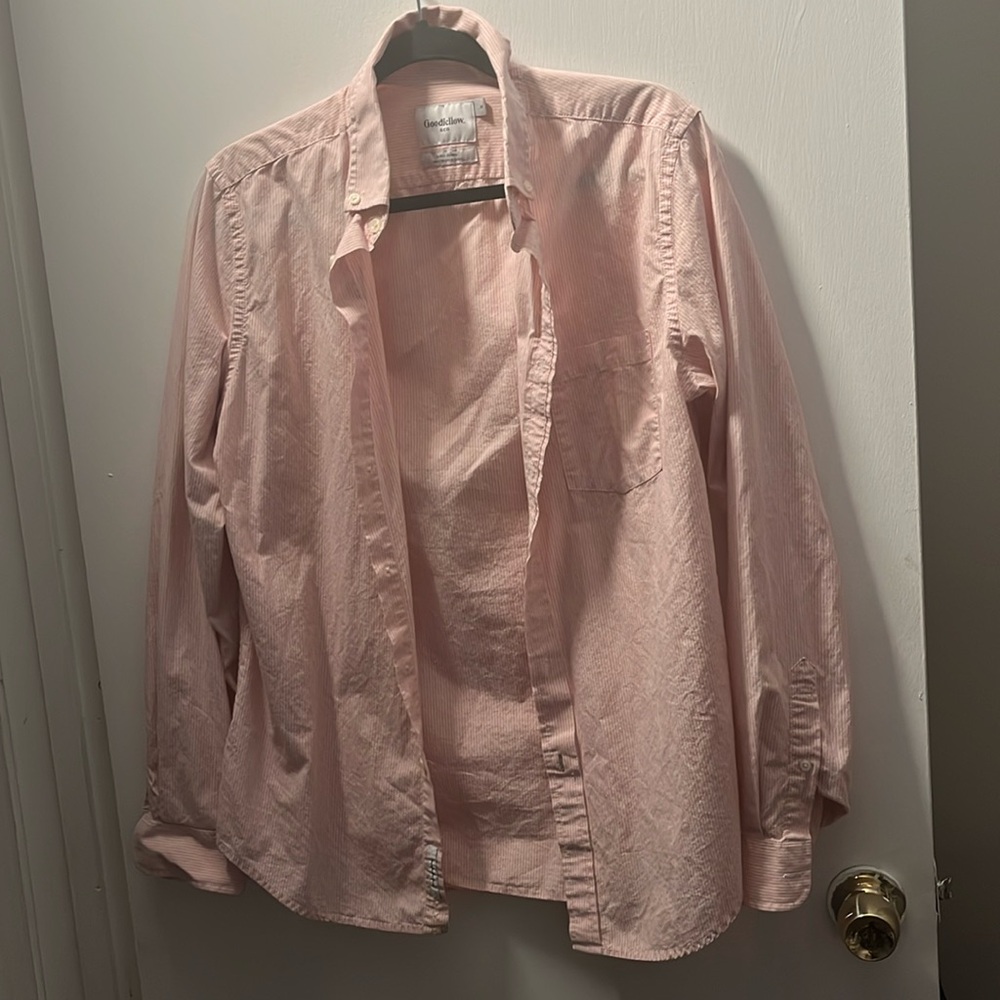 Goodfellow slim fit men’s button down - medium - pink and white pinstripes